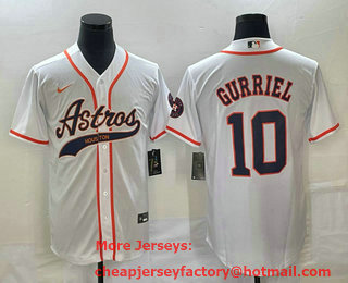 Men's Houston Astros #10 Yuli Gurriel White With Patch Cool Base Stitched Baseball Jersey