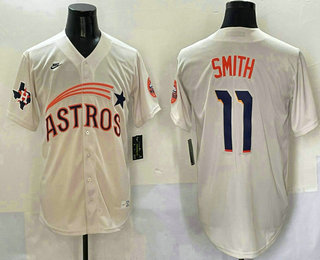Men's Houston Astros #11 Cam Smith Cream Throwback Cooperstown Collection Cool Base Jersey