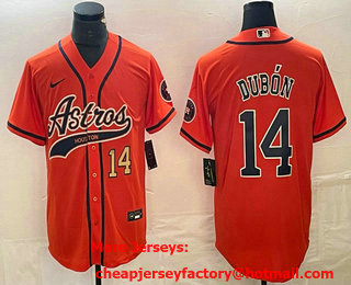Men's Houston Astros #14 Mauricio Dubon Number Orange With Patch Cool Base Stitched Baseball Jersey