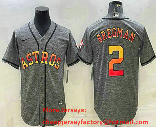 Men's Houston Astros #2 Alex Bregman Grey Gridiron With Patch Cool Base Stitched Baseball Jersey