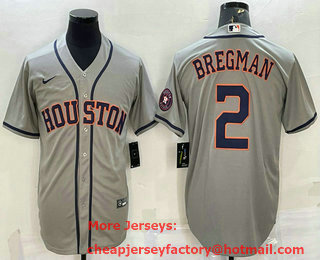 Men's Houston Astros #2 Alex Bregman Grey With Patch Stitched MLB Cool Base Nike Jersey