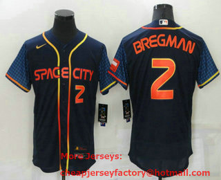 Men's Houston Astros #2 Alex Bregman Number 2022 Navy Blue City Connect Flex Base Stitched Baseball Jersey