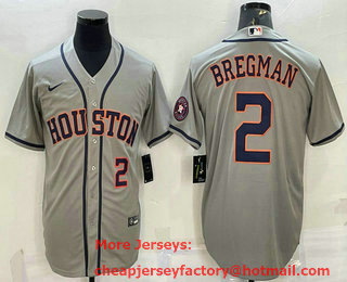 Men's Houston Astros #2 Alex Bregman Number Grey With Patch Stitched MLB Cool Base Nike Jersey