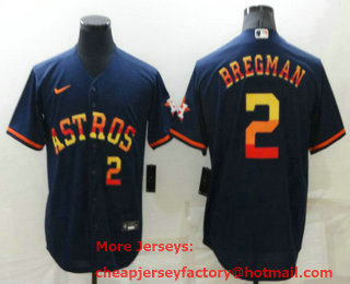 Men's Houston Astros #2 Alex Bregman Number Navy Blue Rainbow Stitched MLB Cool Base Nike Jersey