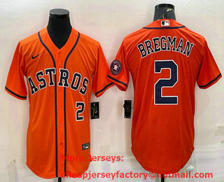 Men's Houston Astros #2 Alex Bregman Number Orange With Patch Stitched MLB Cool Base Nike Jersey