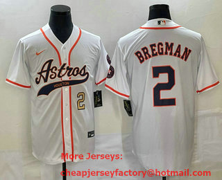 Men's Houston Astros #2 Alex Bregman Number White With Patch Cool Base Stitched Baseball Jersey