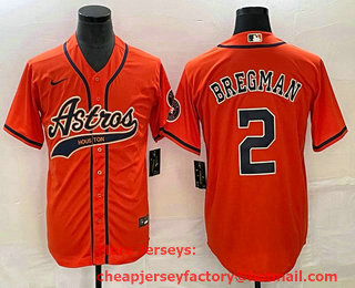 Men's Houston Astros #2 Alex Bregman Orange With Patch Cool Base Stitched Baseball Jersey