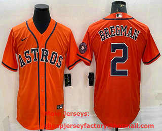 Men's Houston Astros #2 Alex Bregman Orange With Patch Stitched MLB Cool Base Nike Jersey