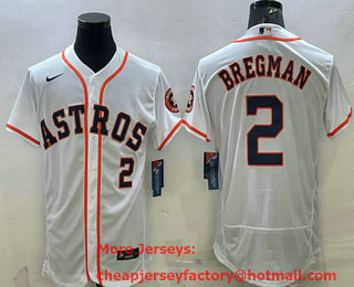 Men's Houston Astros #2 Alex Bregman Number White Stitched MLB Flex Base Nike Jersey