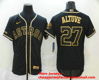 Men's Houston Astros #27 Jose Altuve Black Gold Stitched MLB Flex Base Nike Jersey