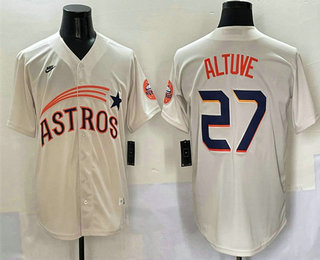 Men's Houston Astros #27 Jose Altuve Cream Throwback Cooperstown Collection Cool Base Jersey