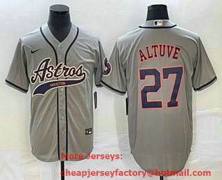 Men's Houston Astros #27 Jose Altuve Grey With Patch Cool Base Stitched Baseball Jersey