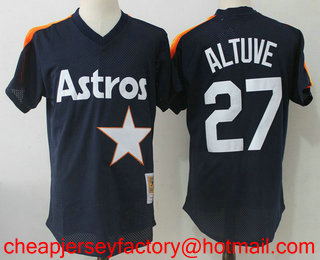 Men's Houston Astros #27 Jose Altuve Navy Blue Throwback Mesh Batting Practice Stitched MLB Mitchell & Ness Jersey