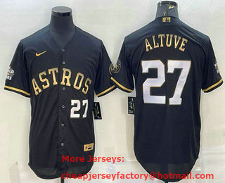 Men's Houston Astros #27 Jose Altuve Number Black Gold 2022 World Series Stitched Baseball Jersey