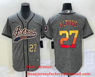 Men's Houston Astros #27 Jose Altuve Number Grey Gridiron Cool Base Stitched Baseball Jersey