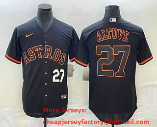 Men's Houston Astros #27 Jose Altuve Number Lights Out Black Fashion Stitched MLB Cool Base Nike Jersey 01