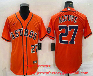 Men's Houston Astros #27 Jose Altuve Number Orange With Patch Stitched MLB Cool Base Nike Jersey