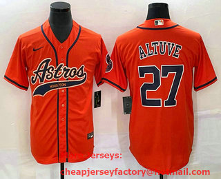 Men's Houston Astros #27 Jose Altuve Orange With Patch Cool Base Stitched Baseball Jersey