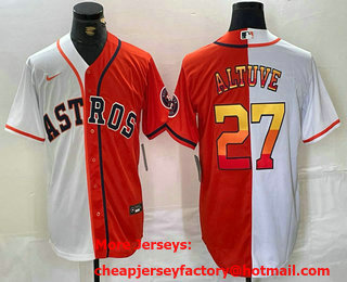 Men's Houston Astros #27 Jose Altuve White Orange Split Stitched Baseball Jersey