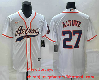 Men's Houston Astros #27 Jose Altuve White With Patch Cool Base Stitched Baseball Jersey