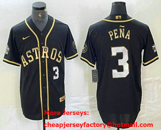 Men's Houston Astros #3 Jeremy Pena Black Gold Player Number Cool Base Jersey