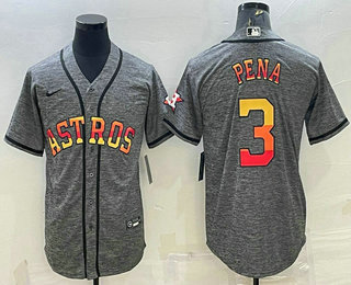 Men's Houston Astros #3 Jeremy Pena Grey Gridiron Gridiron With Patch Cool Base Stitched Baseball Jersey