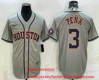 Men's Houston Astros #3 Jeremy Pena Grey With Patch Stitched MLB Cool Base Nike Jersey
