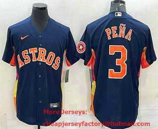 Men's Houston Astros #3 Jeremy Pena Navy Blue With Patch Stitched MLB Cool Base Nike Jersey