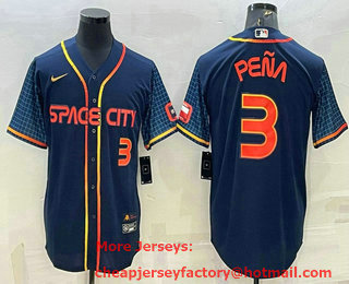 Men's Houston Astros #3 Jeremy Pena Number 2022 Navy Blue City Connect Cool Base Stitched Jersey