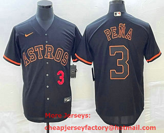 Men's Houston Astros #3 Jeremy Pena Number Lights Out Black Fashion Stitched MLB Cool Base Nike Jersey 01