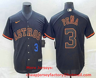 Men's Houston Astros #3 Jeremy Pena Number Lights Out Black Fashion Stitched MLB Cool Base Nike Jersey 02