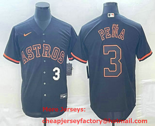 Men's Houston Astros #3 Jeremy Pena Number Lights Out Black Fashion Stitched MLB Cool Base Nike Jersey 03