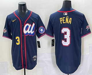 Men's Houston Astros #3 Jeremy Pena Number Navy 2025 All Star Limited Stitched Jersey