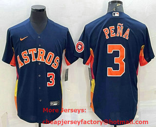 Men's Houston Astros #3 Jeremy Pena Number Navy Blue With Patch Stitched MLB Cool Base Nike Jersey