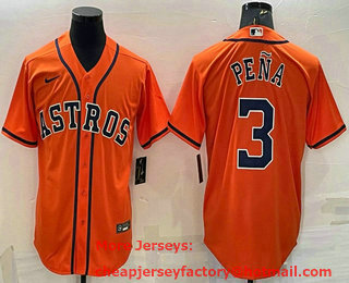 Men's Houston Astros #3 Jeremy Pena Orange Stitched MLB Cool Base Nike Jersey
