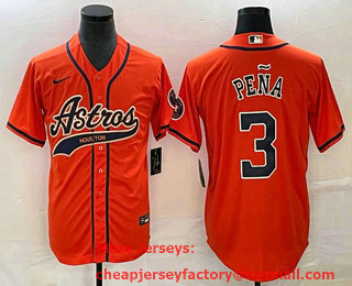 Men's Houston Astros #3 Jeremy Pena Orange With Patch Cool Base Stitched Baseball Jersey