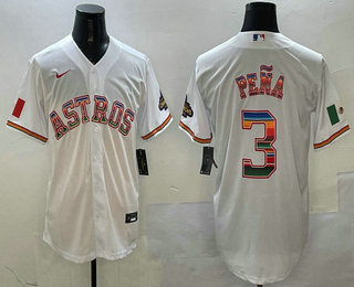 Men's Houston Astros #3 Jeremy Pena White Rainbow Mexico Cool Base Stitched Jersey
