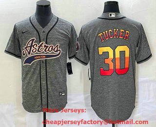 Men's Houston Astros #30 Kyle Tucker Grey Gridiron Cool Base Stitched Baseball Jersey