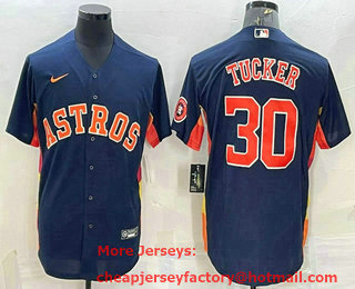 Men's Houston Astros #30 Kyle Tucker Navy Blue With Patch Stitched MLB Cool Base Nike Jersey