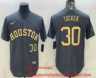 Men's Houston Astros #30 Kyle Tucker Number 2022 All Star Charcoal Cool Base Stitched Baseball Jersey