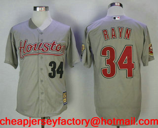 Men's Houston Astros #34 Nolan Ryan Grey with Houston Cooperstown Collection Stitched MLB Jersey