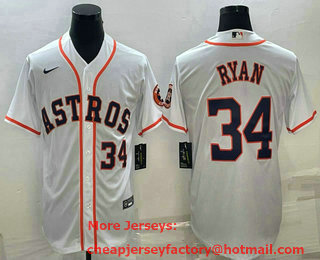 Men's Houston Astros #34 Nolan Ryan Number White With Patch Stitched MLB Cool Base Nike Jersey