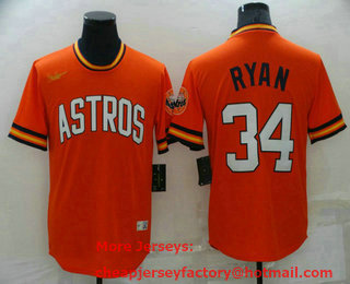 Men's Houston Astros #34 Nolan Ryan Orange Cooperstown Collection Cool Base Stitched Nike Jersey