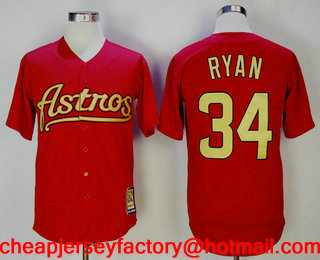 Men's Houston Astros #34 Nolan Ryan Red with Astros Cooperstown Collection Stitched MLB Jersey