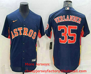 Men's Houston Astros #35 Justin Verlander Navy Blue With Patch Stitched MLB Cool Base Nike Jersey