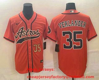 Men's Houston Astros #35 Justin Verlander Number Orange With Patch Cool Base Stitched Baseball Jersey
