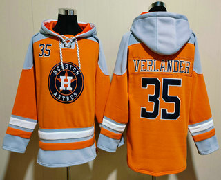 Men's Houston Astros #35 Justin Verlander Orange Ageless Must Have Lace Up Pullover Hoodie