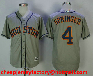 Men's Houston Astros #4 George Springer Gray Road Cool Base MLB Jersey