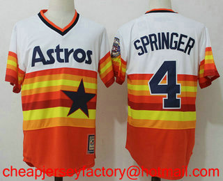 Men's Houston Astros #4 George Springer Orange Pullover Stitched MLB Cooperstown Collection Jersey w2017 Hall of Fame Patch