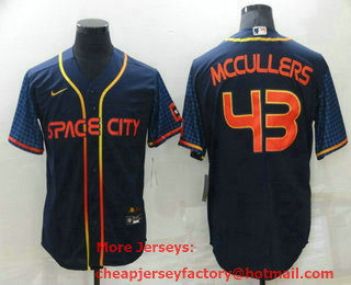 Men's Houston Astros #43 Lance McCullers Jr 2022 Navy Blue City Connect Cool Base Stitched Jersey